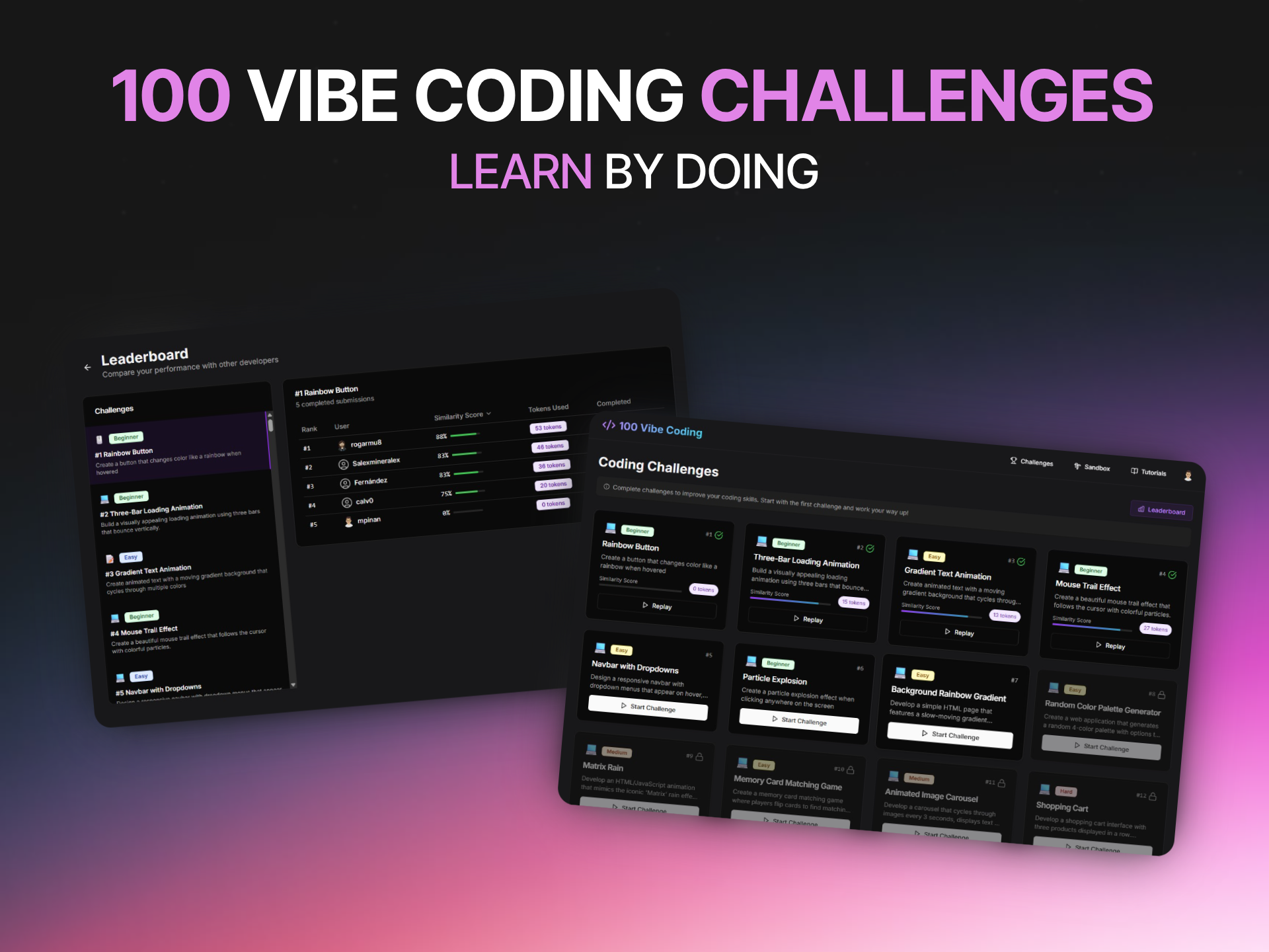 AI-powered coding challenges platform that teaches users to build projects efficiently through 100 progressive challenges. /posts/100vibecoding/featured-image.png